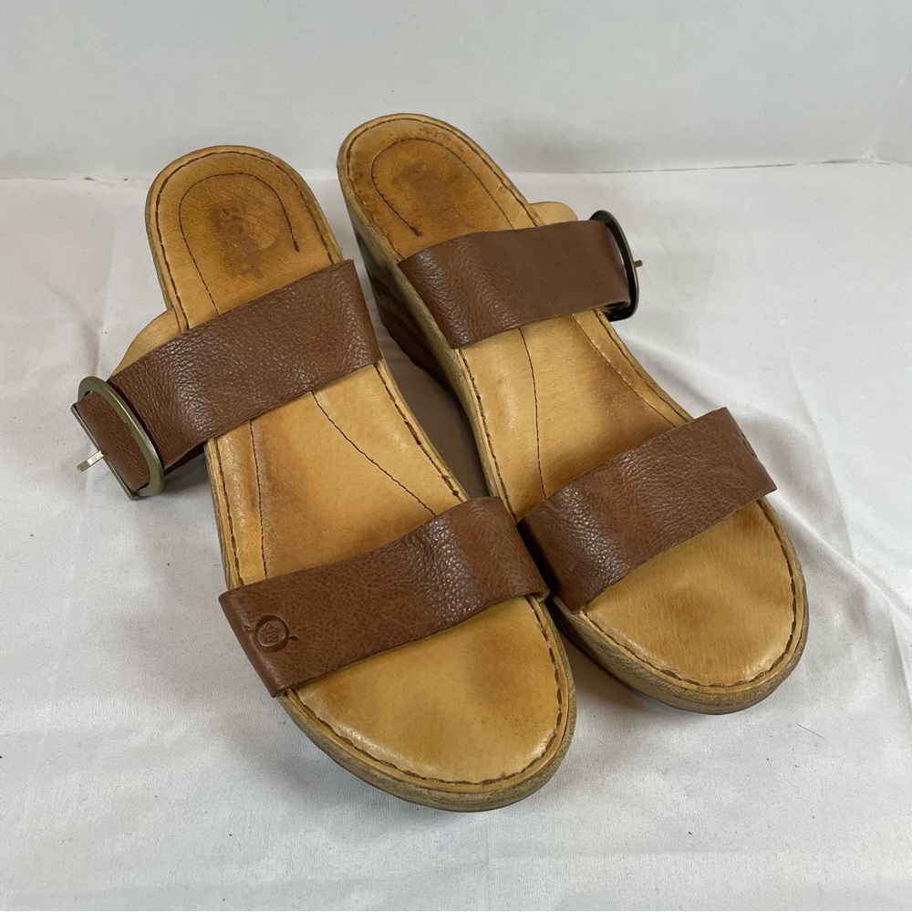Born Emily Wedge Brown Leather Platform Sandals